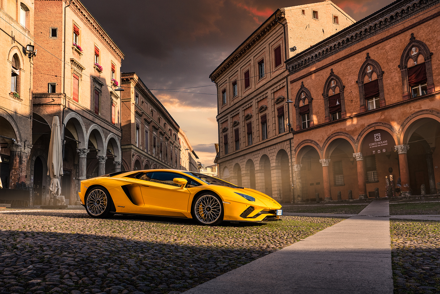 Yellow Lamborghini Aventador 3/4 view - original photo for AI Reframe demonstration